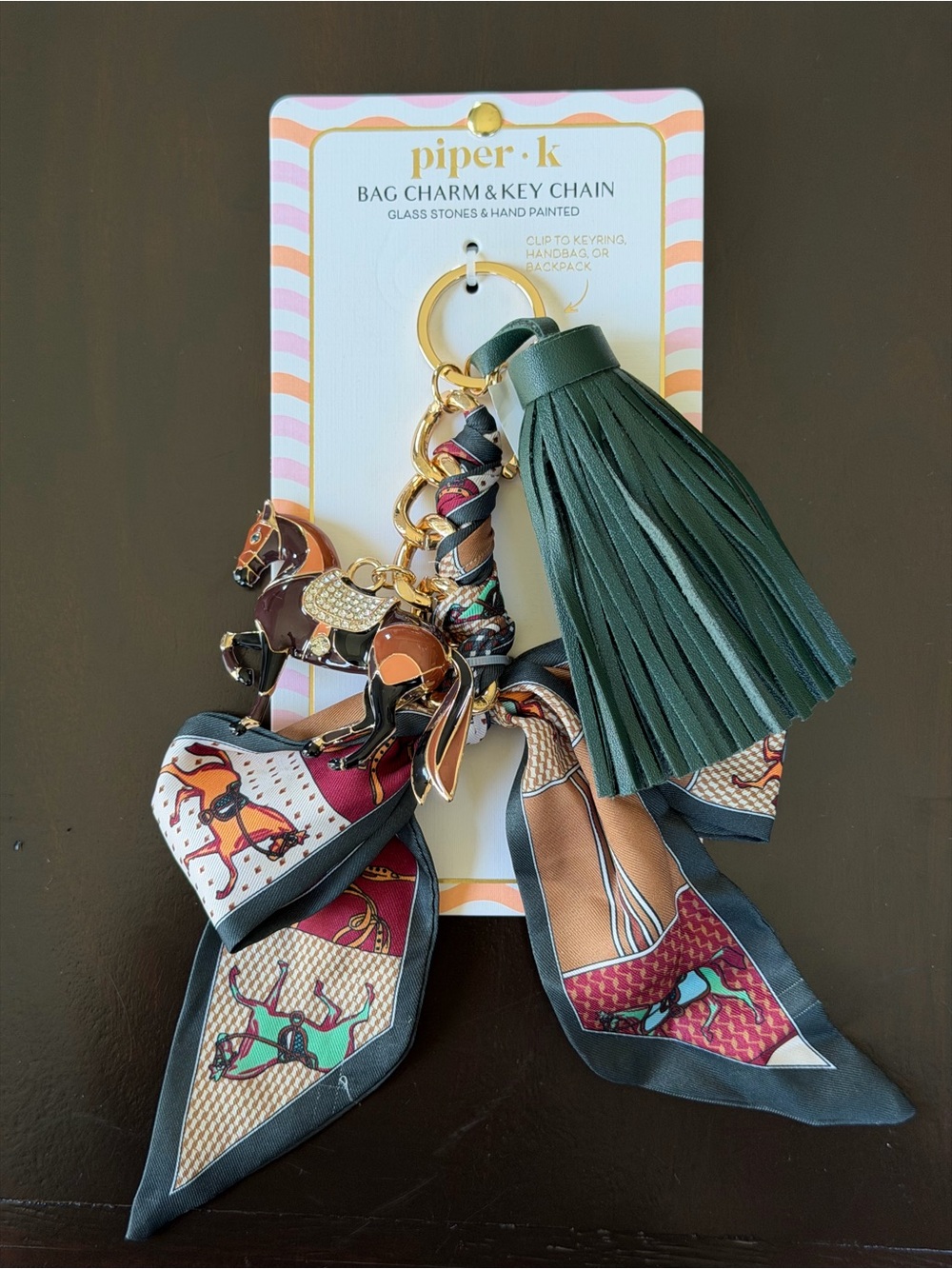 Piper K • Equestrian Horse Bag Charm Keychain with Scarf Accent FALL COLORS NWT